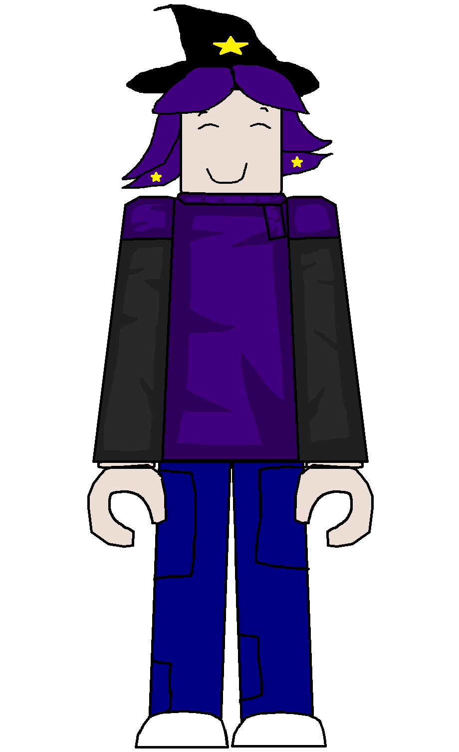 Moon (depicted with: Star Wizard Hat, Star Indigo Hair, Indigo Scarf, Indigo and Brown Shirt, Blue Jeans and White Sneakers.) standing with Closed Eyes, The original artwork was done by Mister N.